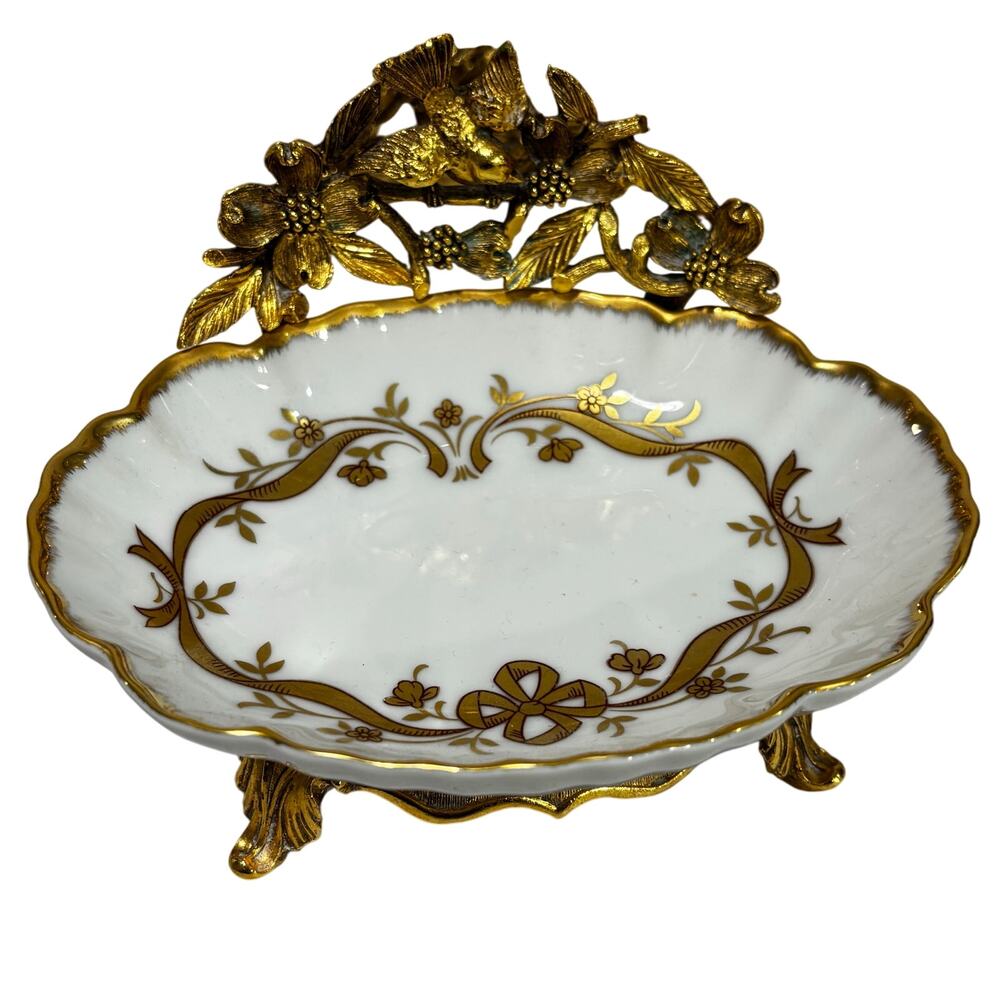 Vintage mid century Matson brand vanity set Old Hollywood Regency gold & white - Picture 8 of 16